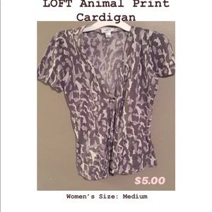 LOFT Gray Animal Print Short Sleeved Cardigan